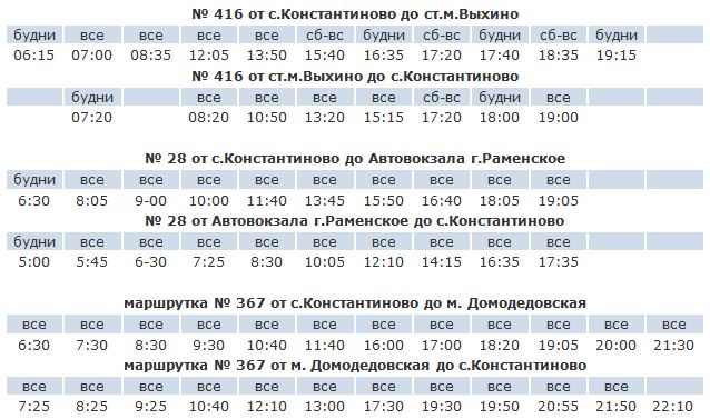 Домодедовская константиново расписание